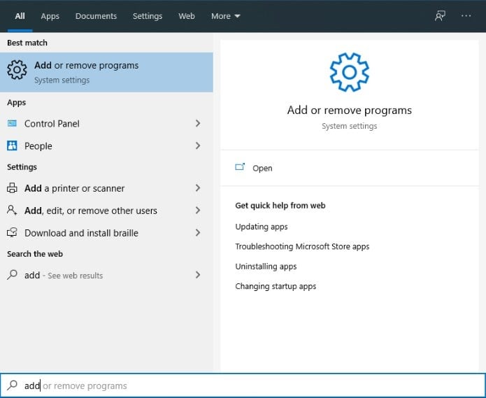A screenshot of the Windows System settings that you'll have to navigate to uninstall Valorant