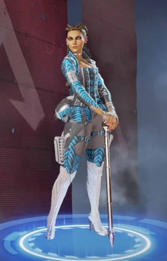 Loba wears an ocean blue skin.