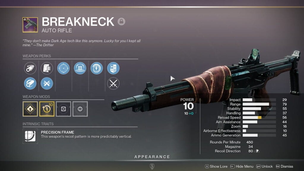 Breackneck weapon in Destiny 2