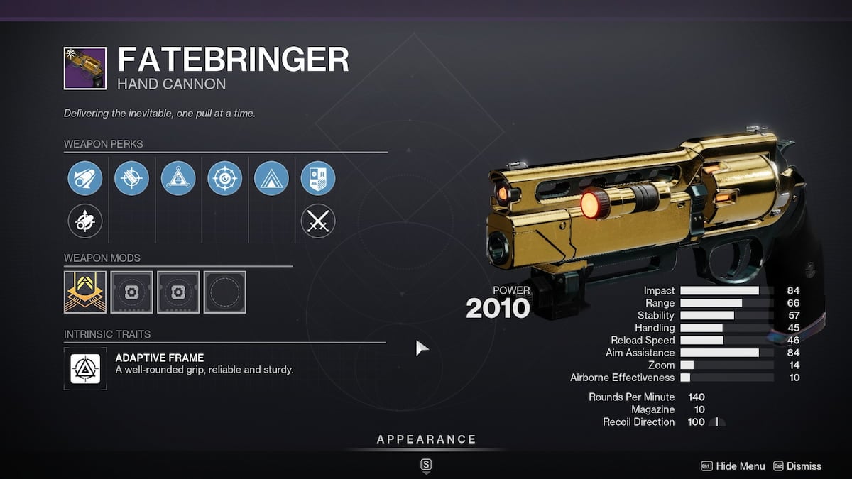 Fatebringer roll in Destiny 2