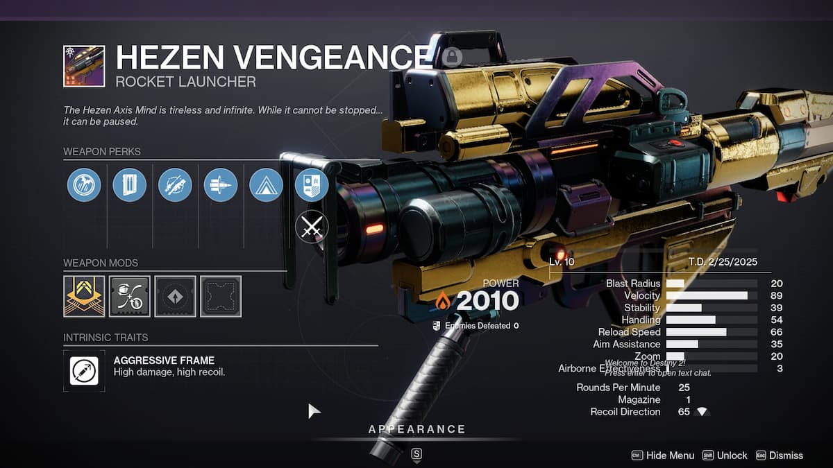 Hezen Vengeance roll in Destiny 2