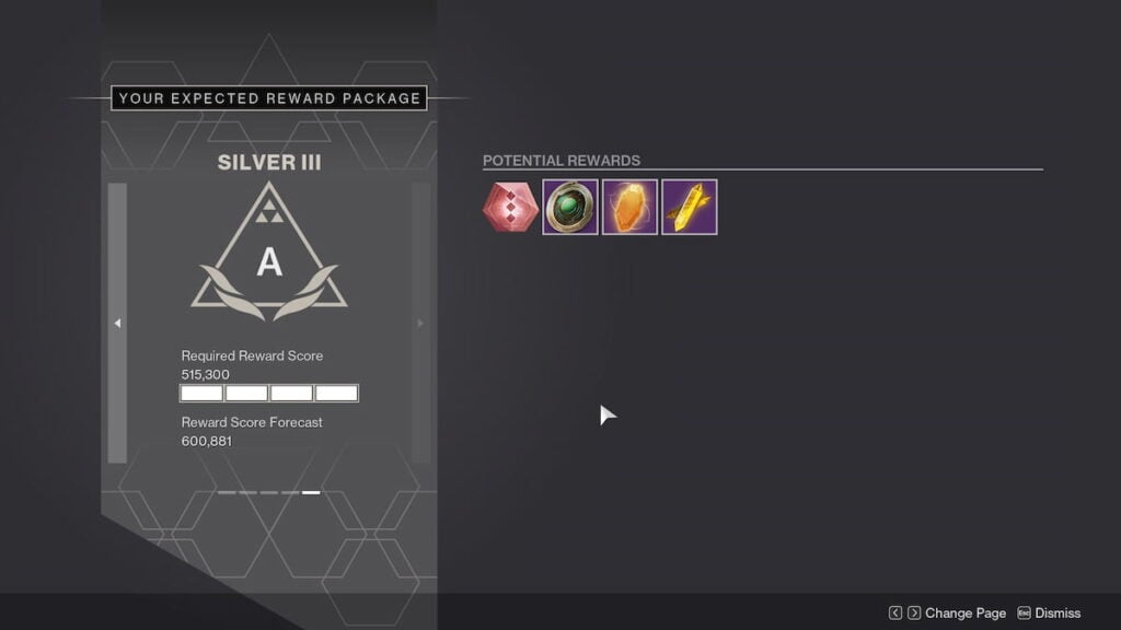 A rank reward package in Destiny 2
