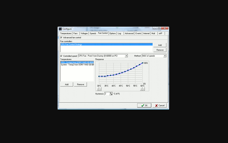 SpeedFan configuration menu