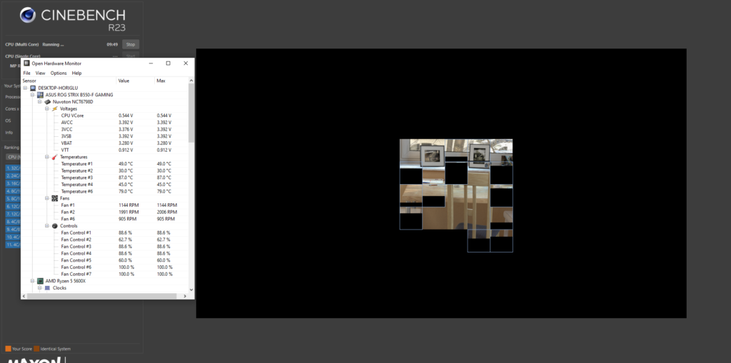 Viewing the CPU fan speed and CPU temperature with the Cinebench software