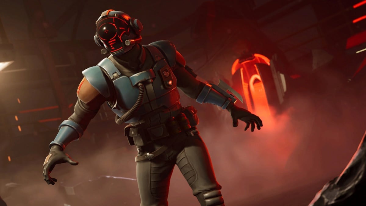 the visitor in Fortnite as he emerges from his glowing red ship