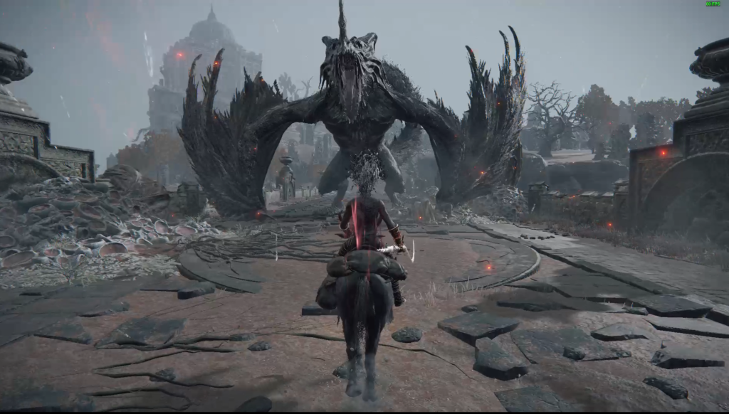 Approaching the dragon, Flying Dragon Greyoll , in Elden Ring.