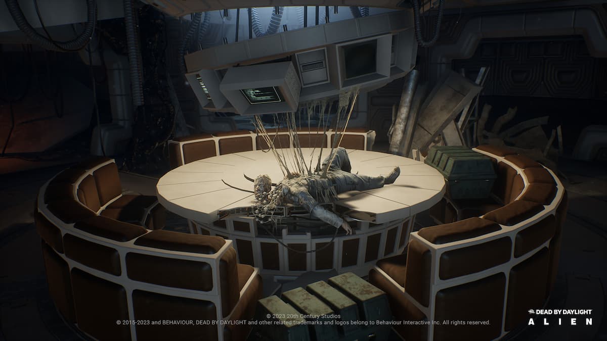 Dead by Daylight Nostromo Wreckage location with a human body being experimented on