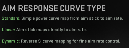 Screenshot of the Aim Repsonse Curve Type settings in Warzone 2.0.