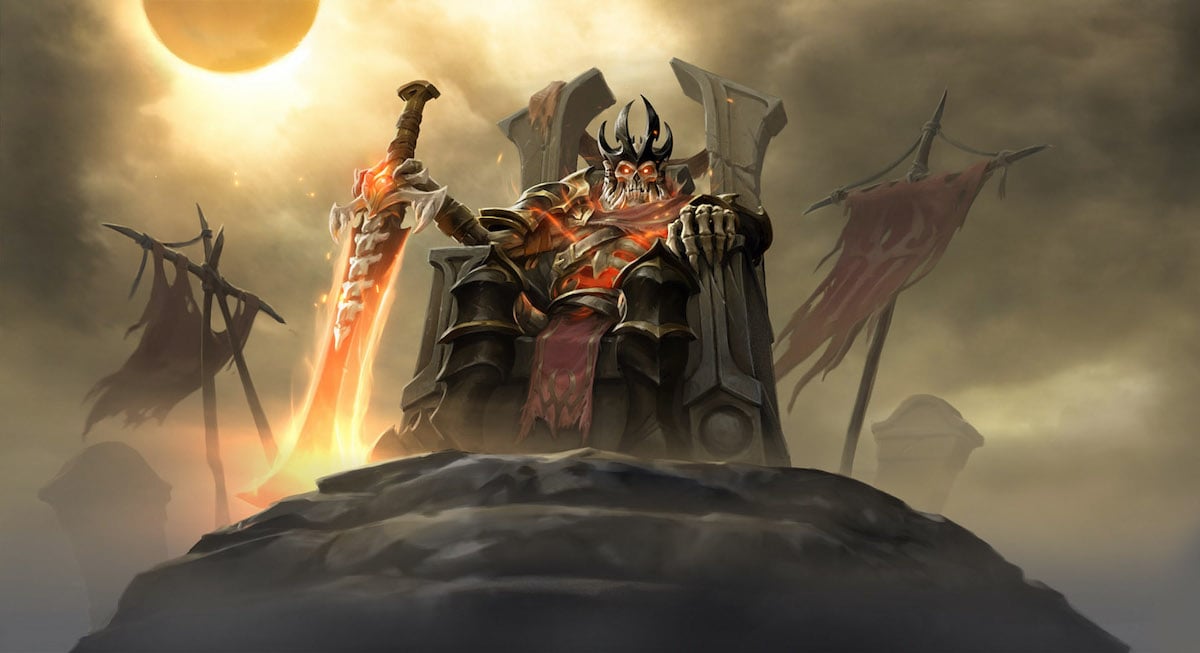 Wraith King Arcana skin in Dota 2, featurring him in skeleton form.