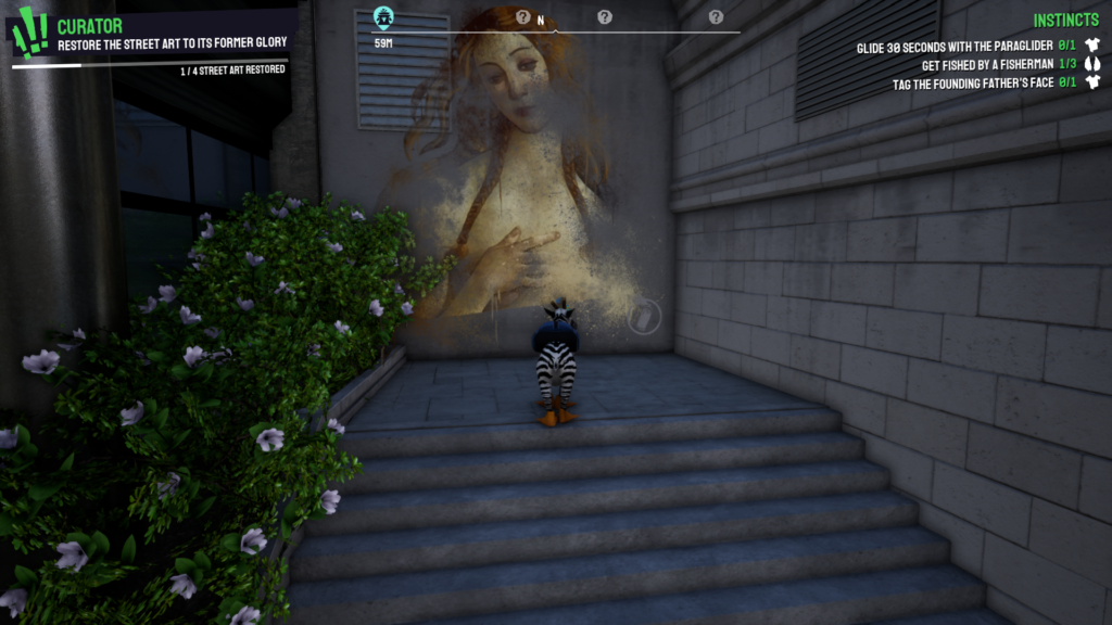 A screengrab from Goat Simulator showing a incomplete graffiti image of a woman