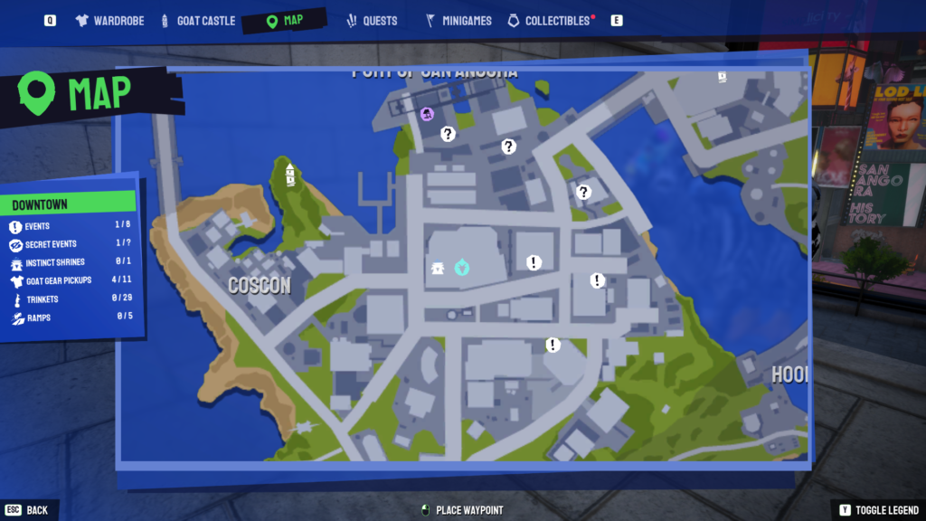 A screengrab from Goat Simulator showing the location of the woman graffiti