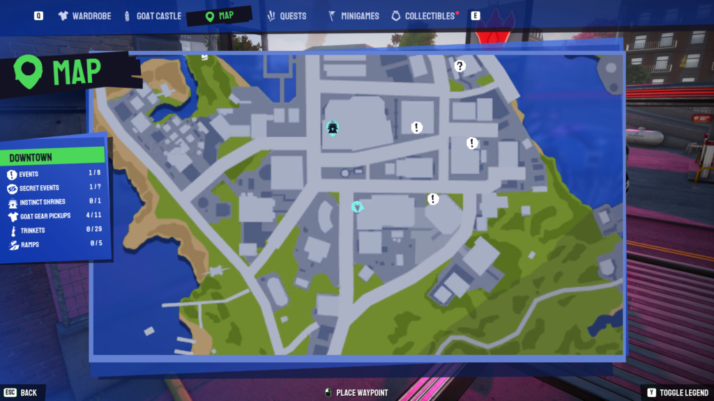 A screengrab from Goat Simulator 3 showing a map where a flower graffiti mark is located