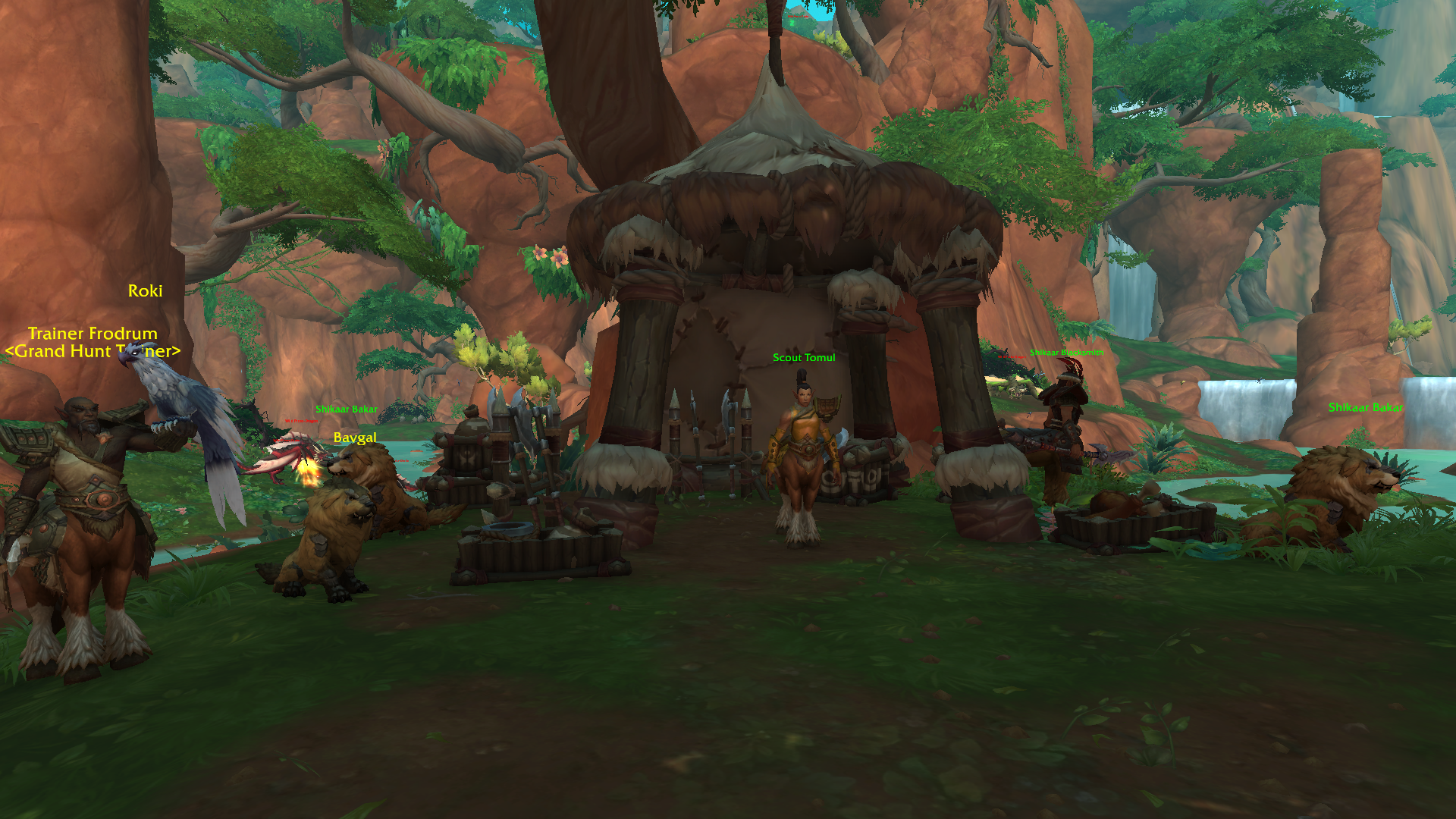 Grand Hunt base in the Waking Shores with all NPCs