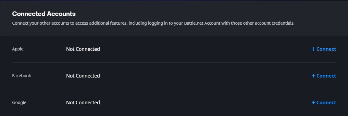 Battle.net Connections screen