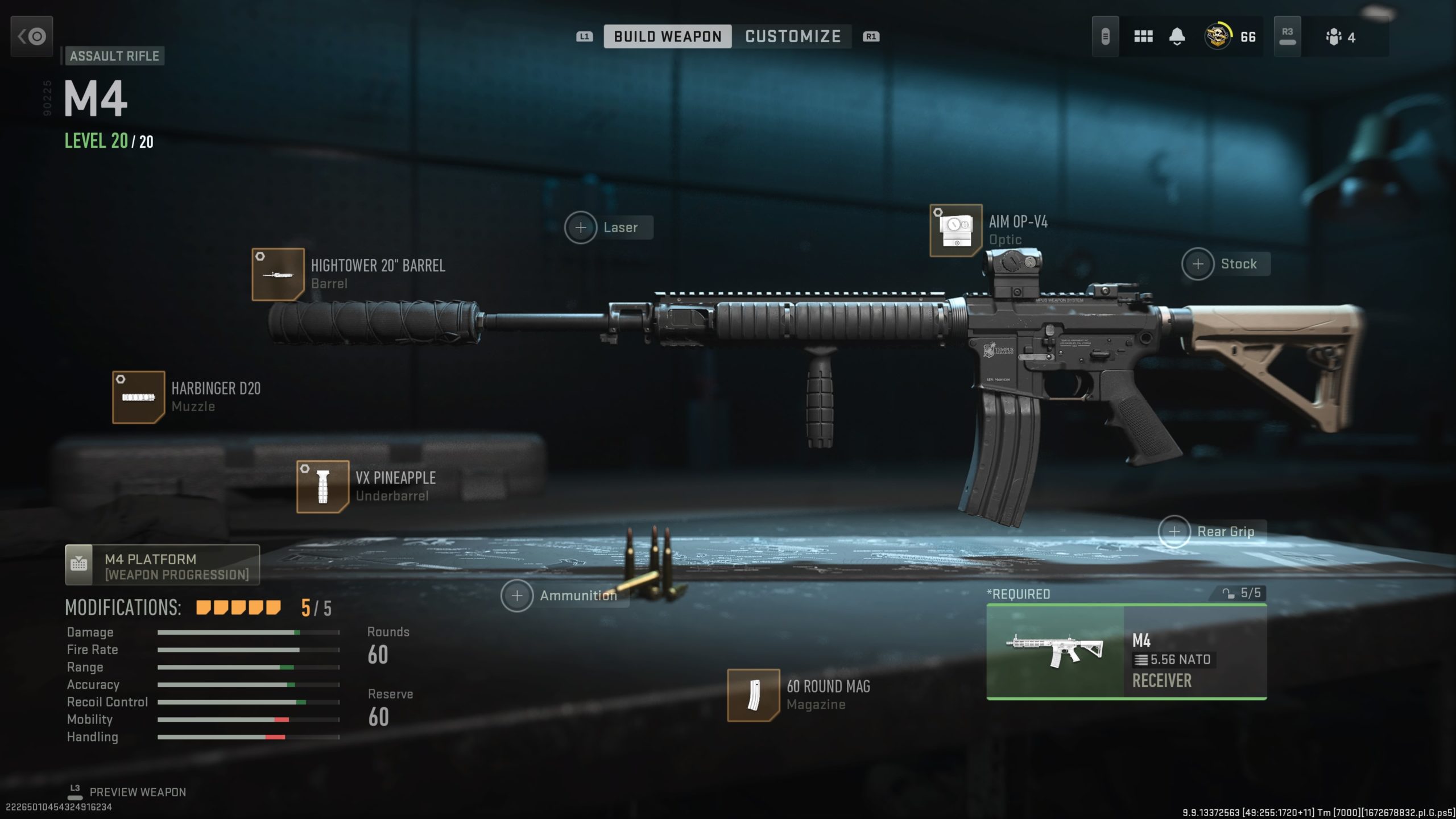 The M4 in the gunsmith screen.