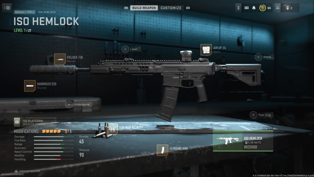 The ISO Hemlock in the gunsmith screen.