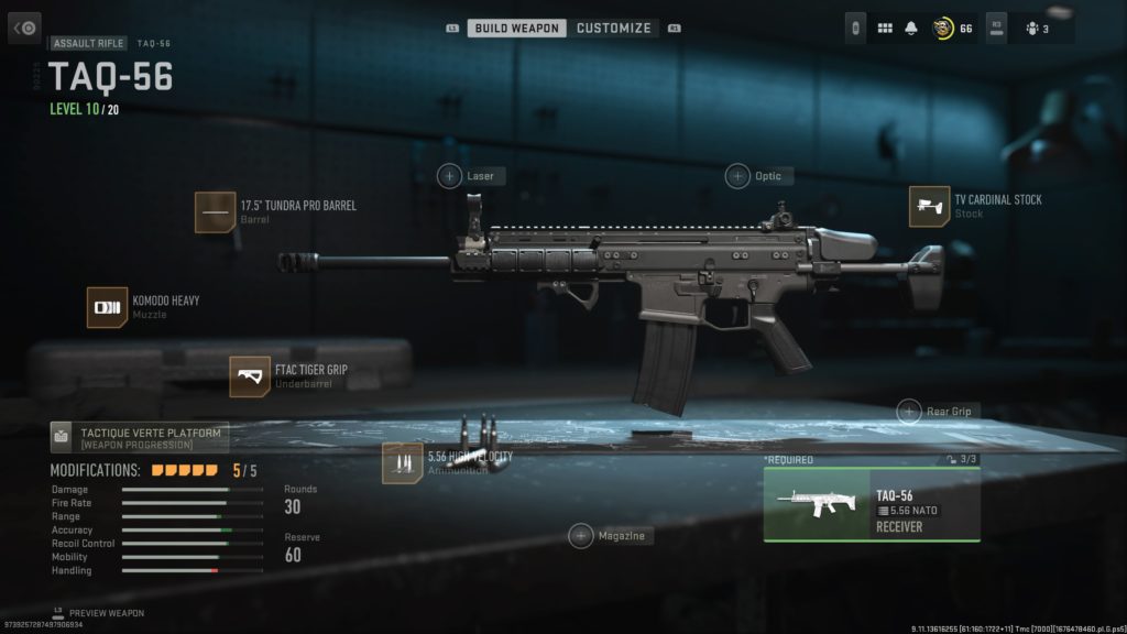 A screenshot of the best TAQ-56 loadout in MW2.