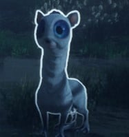 An image of a Shiny Mooncalf from Hogwarts Legacy. This beast has white skin.