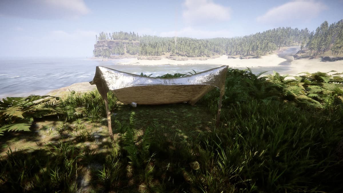 Makeshoft tent in Sons of the Forest