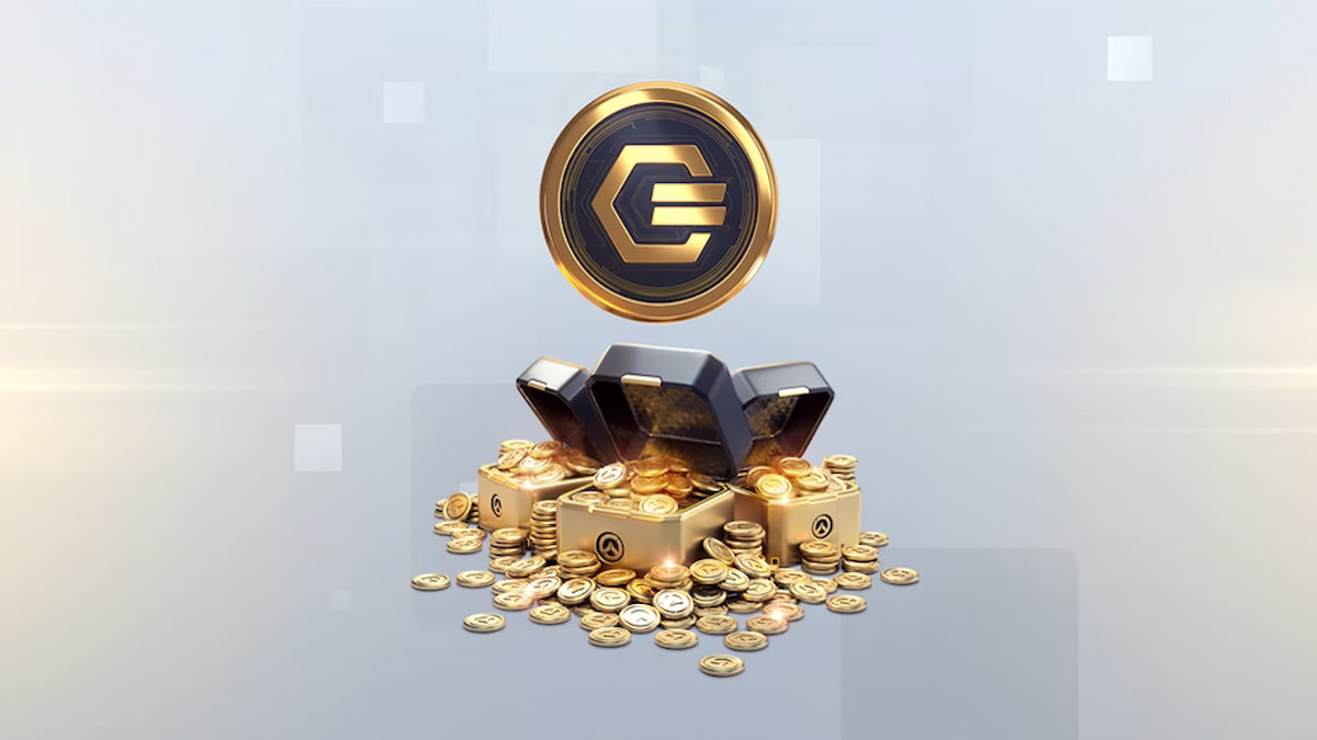 An image from Overwatch 2 of golden coins and loot boxes that allow you to purchase items from the in game shop.
