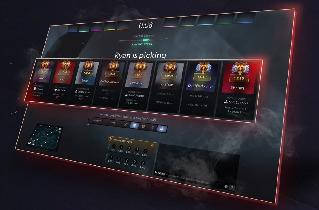 The Immortal Matchmaking picking stage in Dota 2.