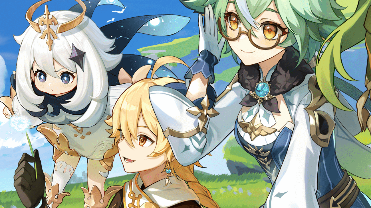 Promo image of the 3.5 update with Sucrose, the Traveler and Paimon