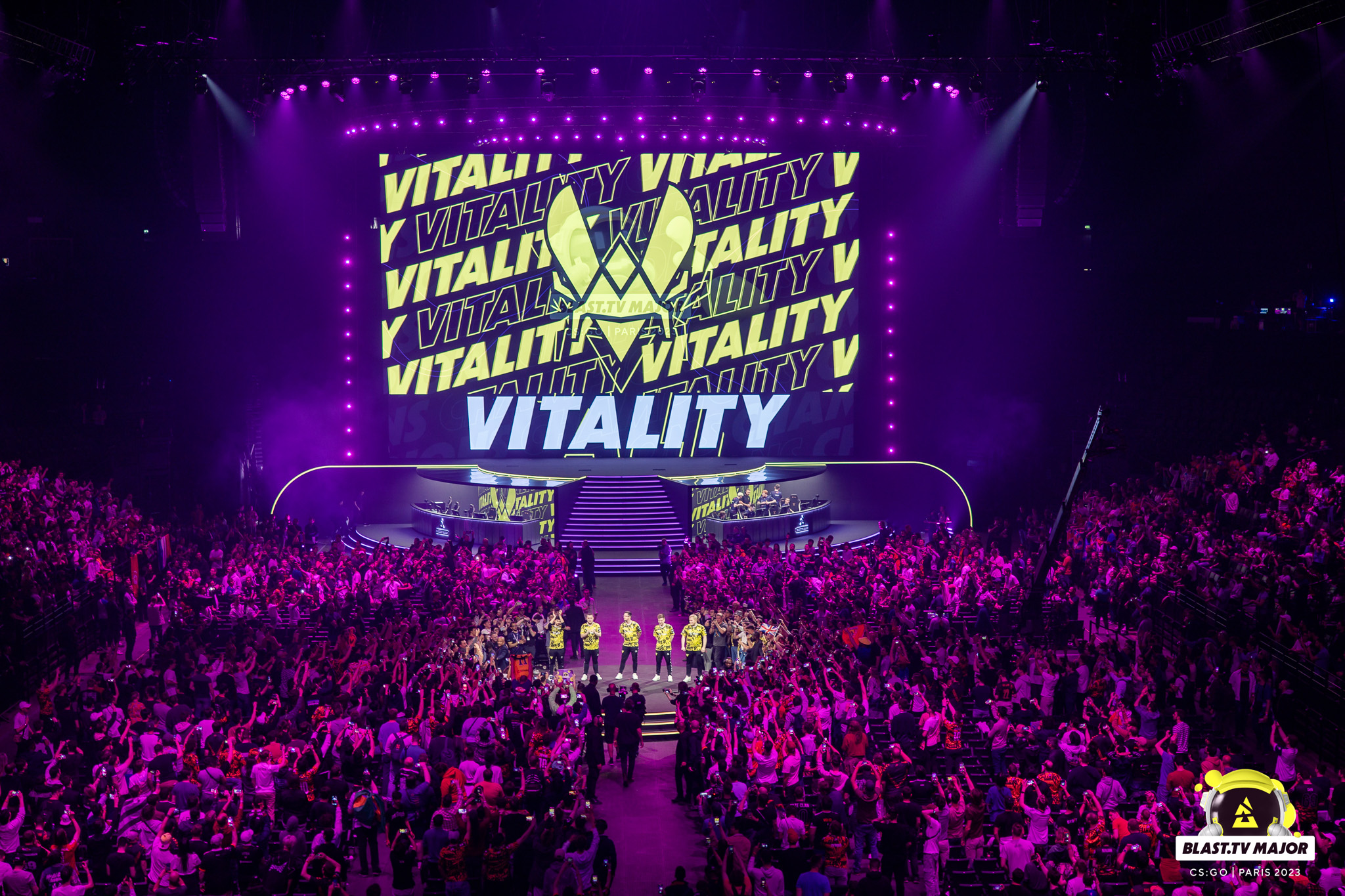 Vitality's logo on a screen with the crowd surrounding it.