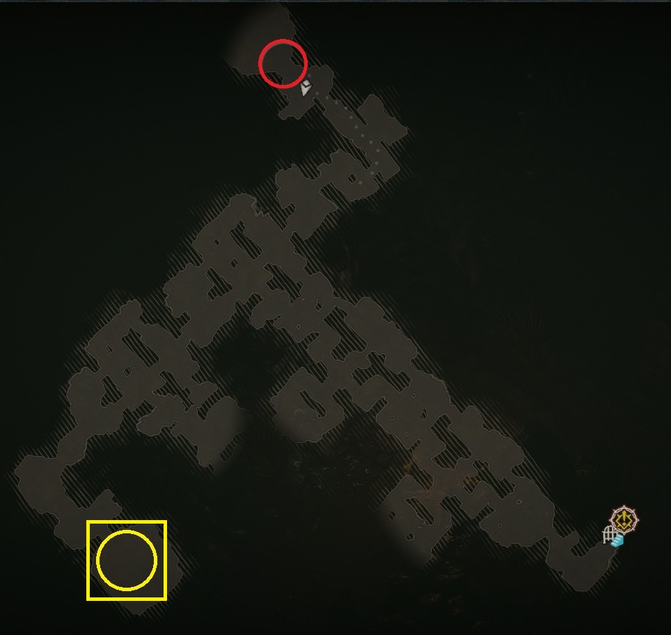 A screenshot of the Oldstones dungeon map with markings on the stone carving and the pedestal locations.