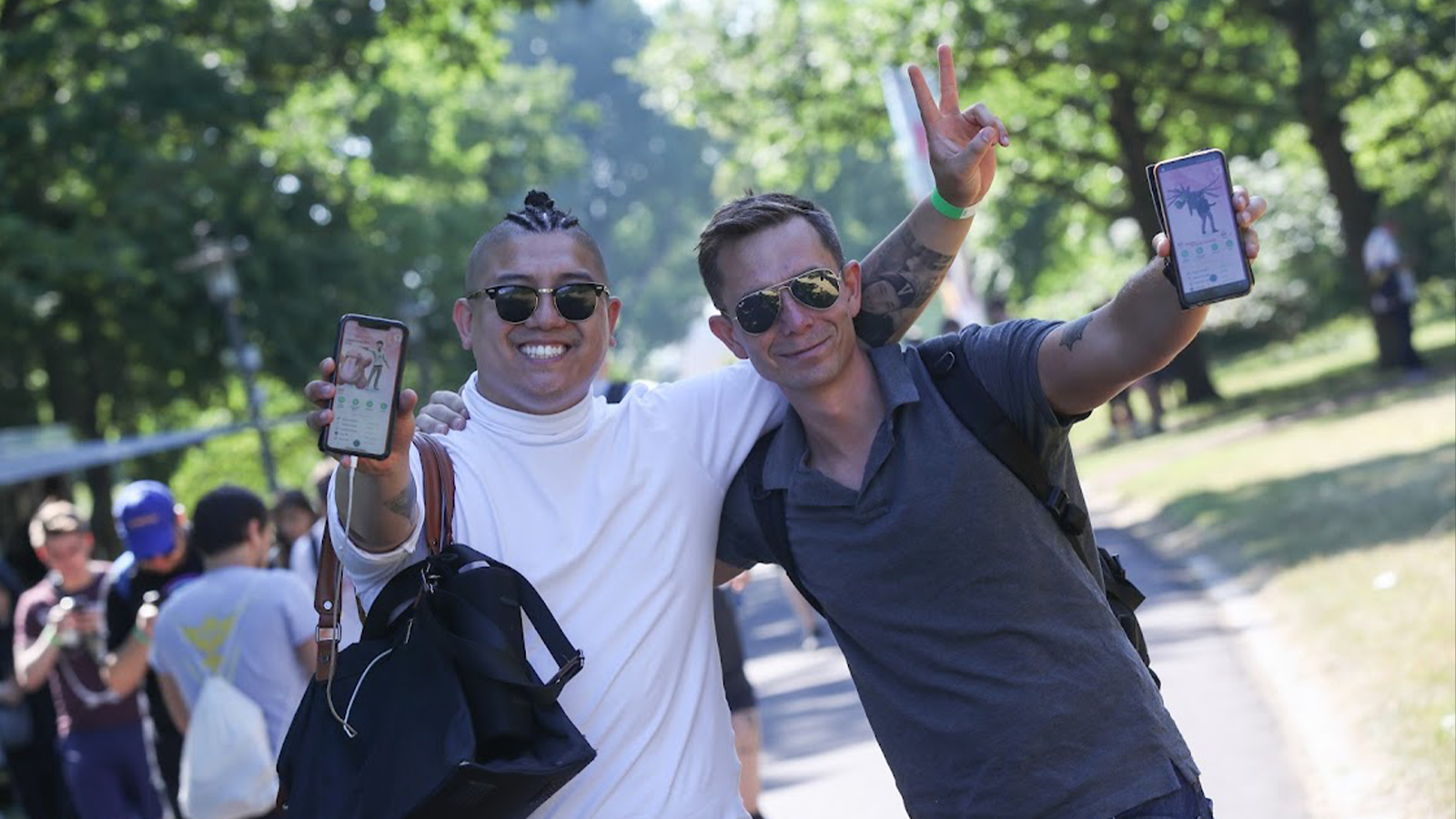 Two players playing Pokemon Go at Go Fest.