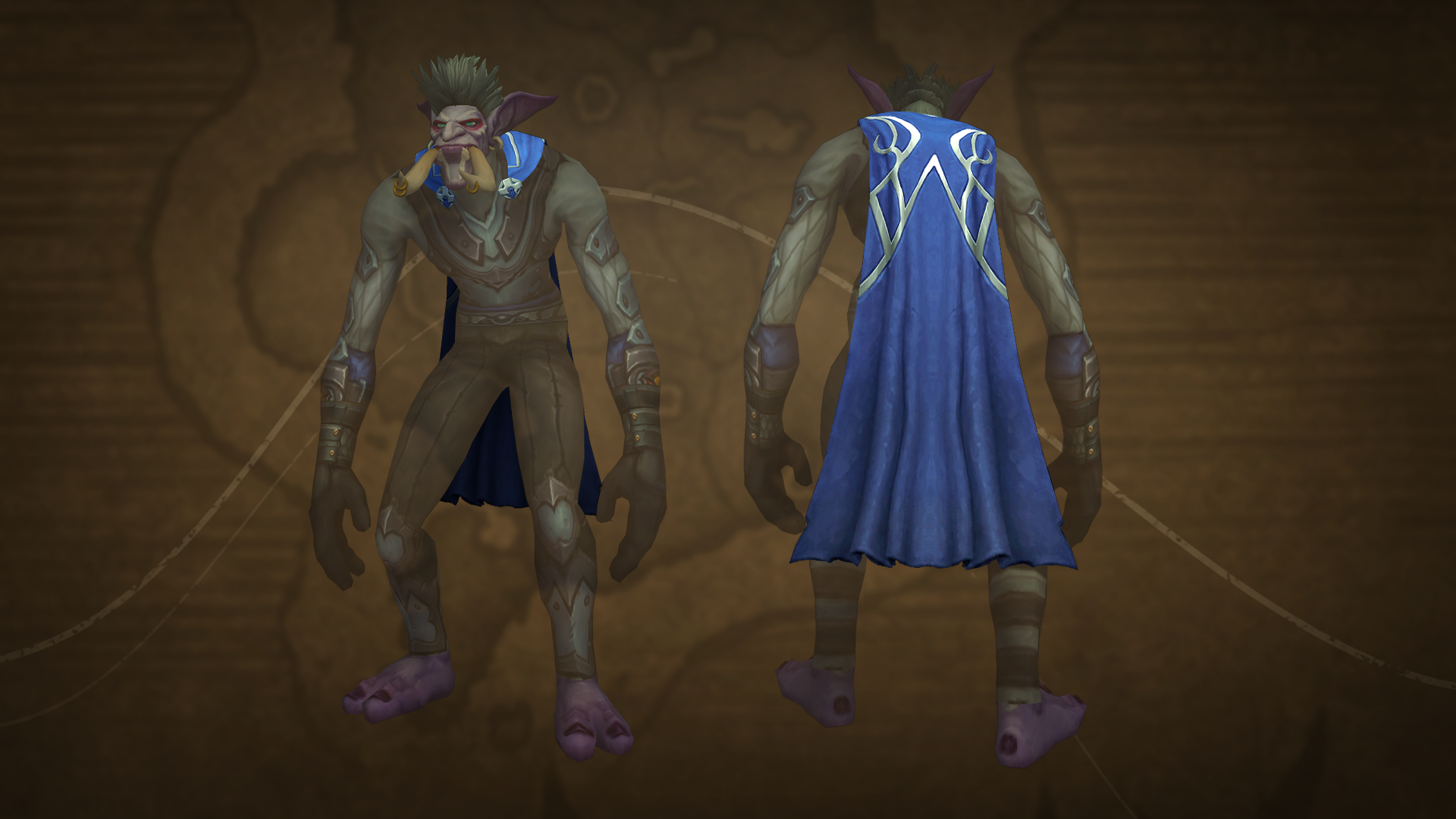 Troll wearing a cloak from the Trading Post.