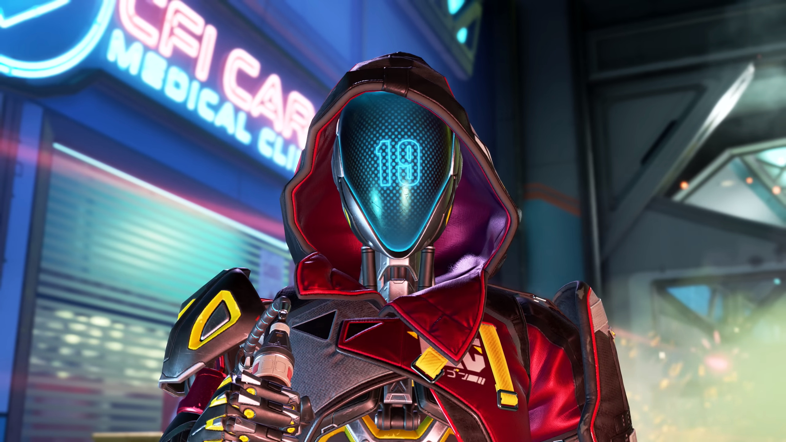 A close-up screenshot of Ash from Apex Legends in a Legendary skin from the Dressed to Kill event.