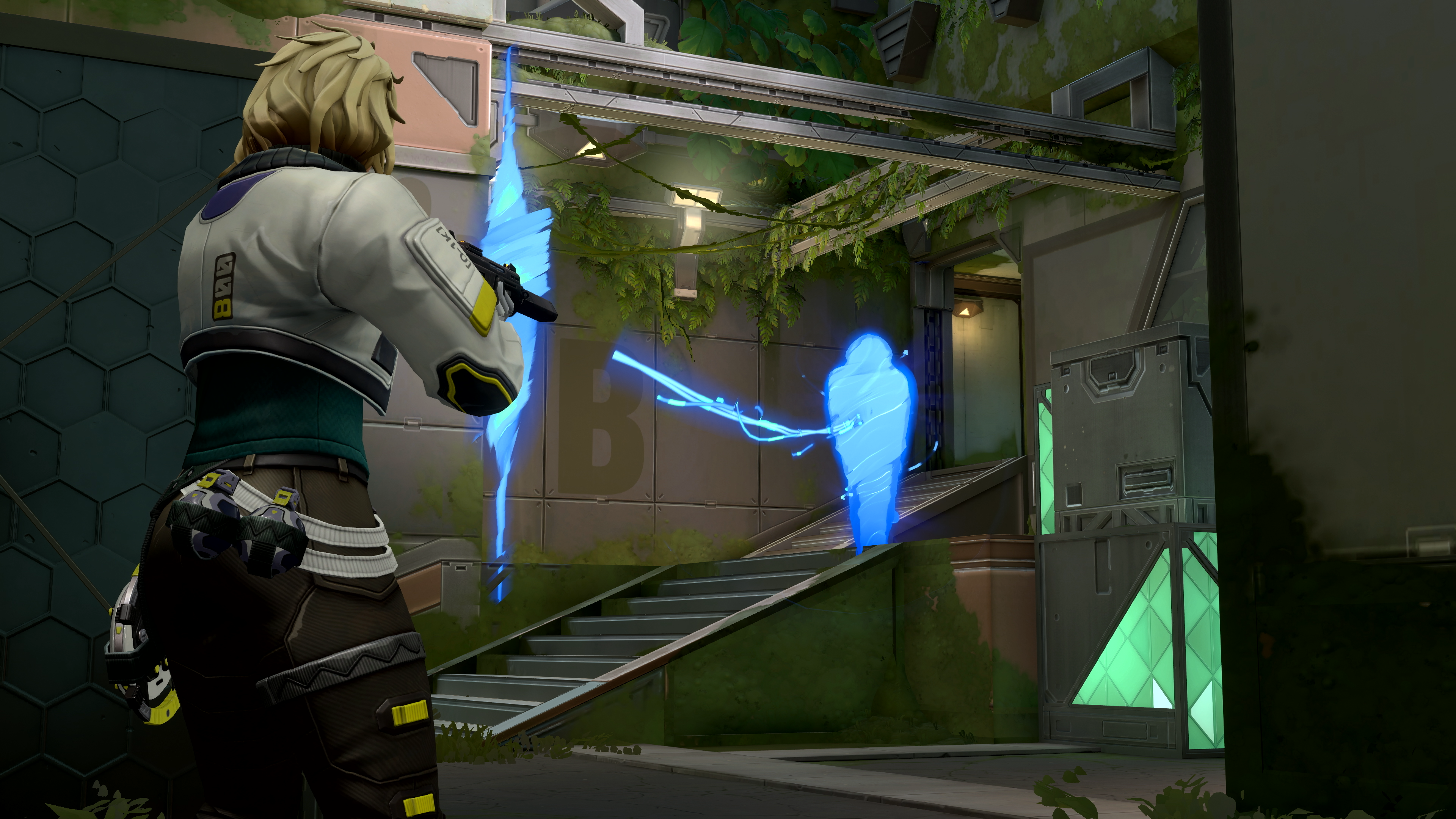 An agent cocooned by Deadlock's ultimate ability in VALORANT. The cocoon flashes blue.