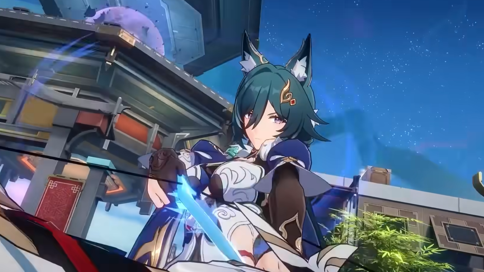 Yukong holding her bow and preparing to strike.