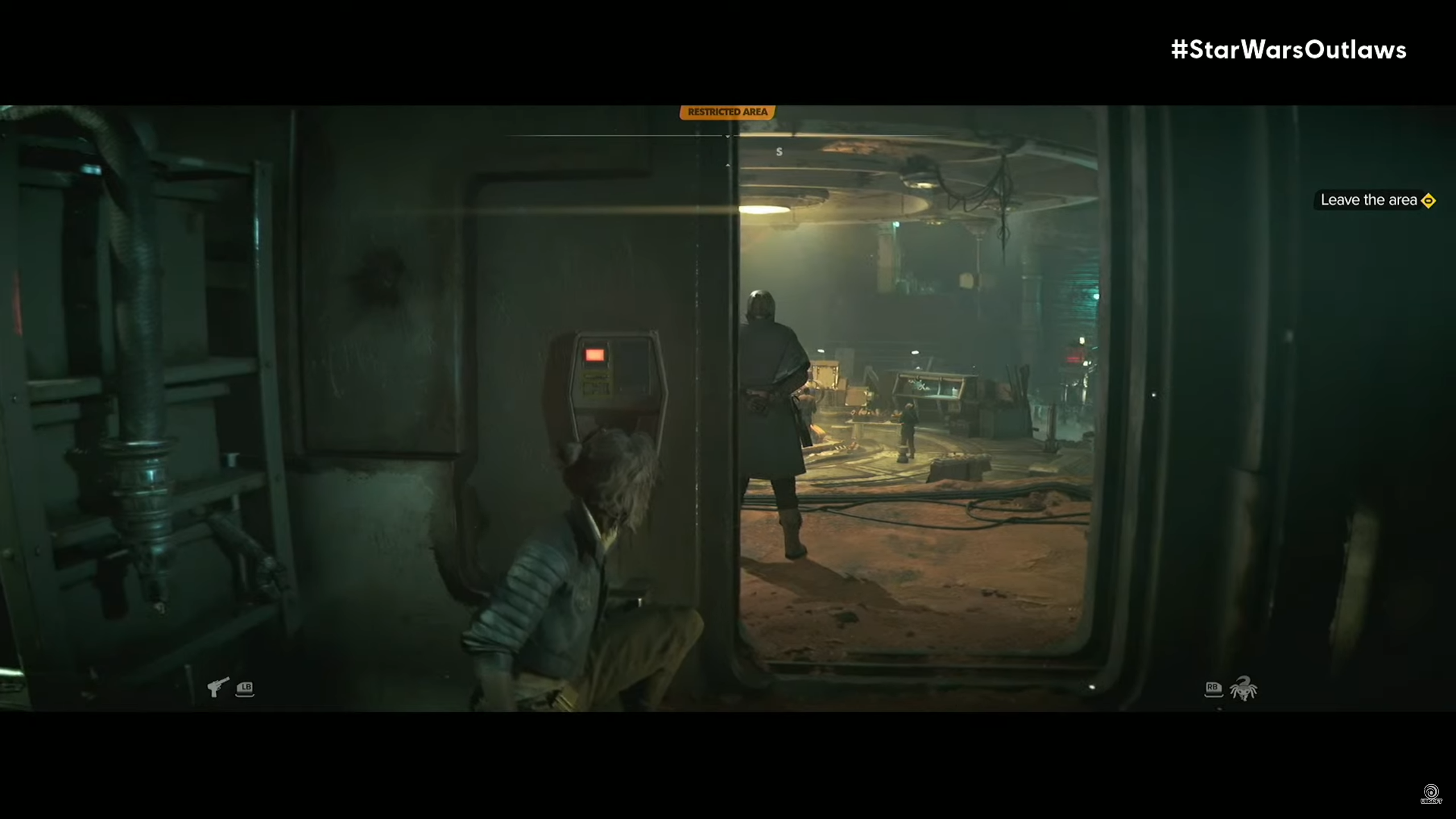 Kay Vess sneaking through a Pyke compound in Star Wars Outlaws