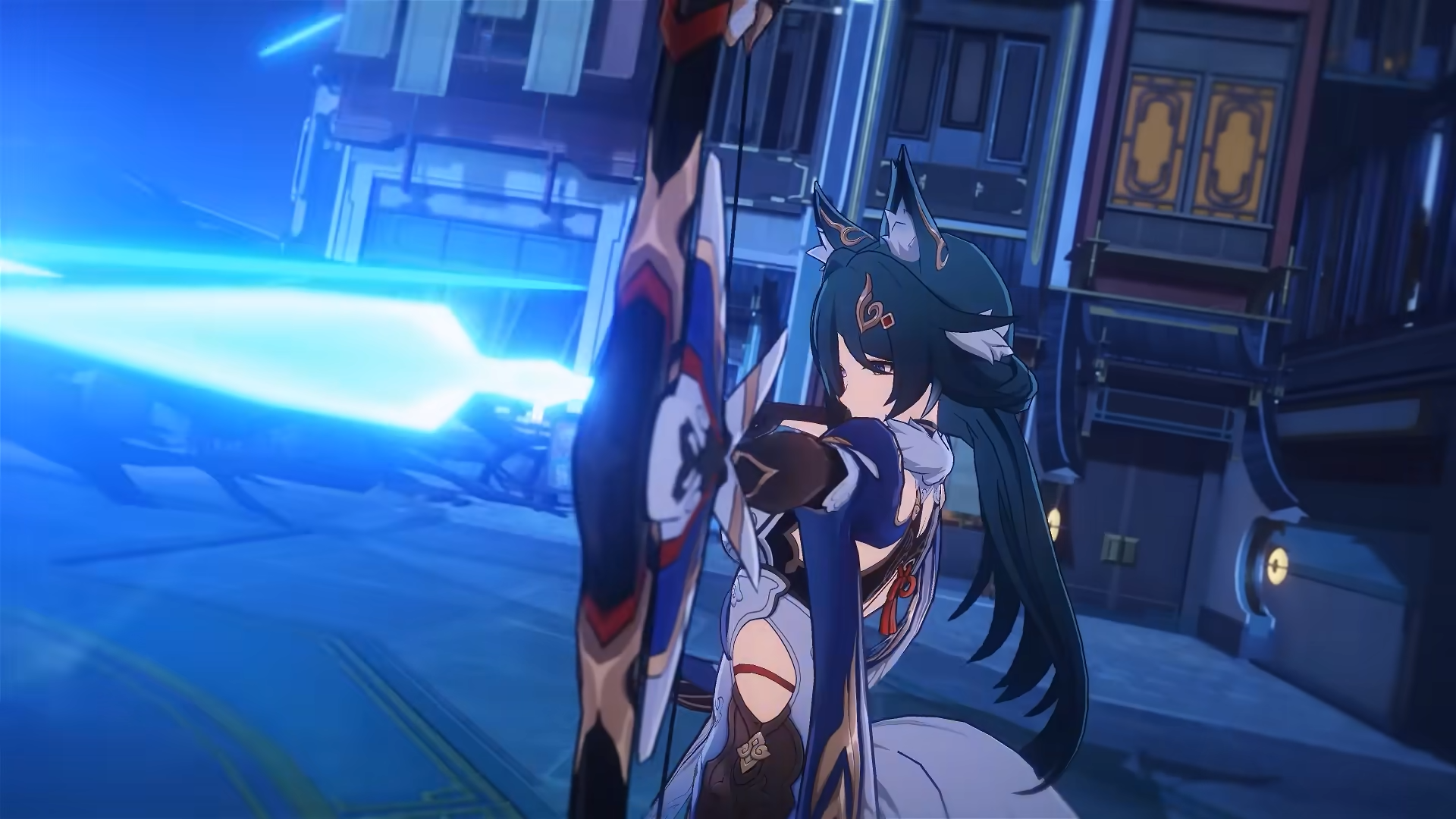 Yukong firing a shot with her bow.