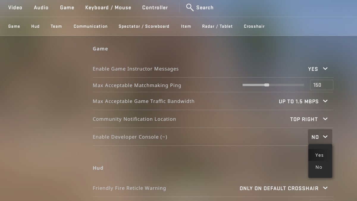 Counter Strike 2 settings menu screen