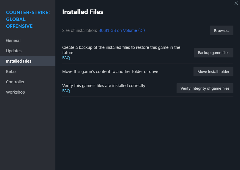 Installed Files Menu in Steam