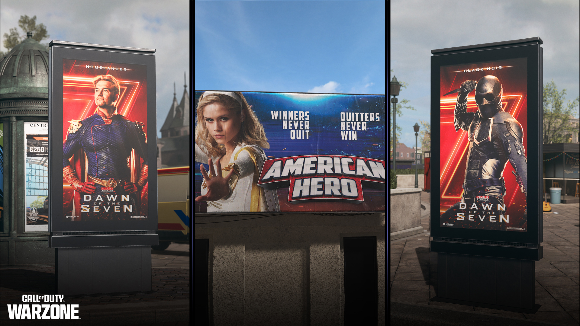 Starlight, Homelander, and Black Noir from The Boys appearing on promotional material in MW2.