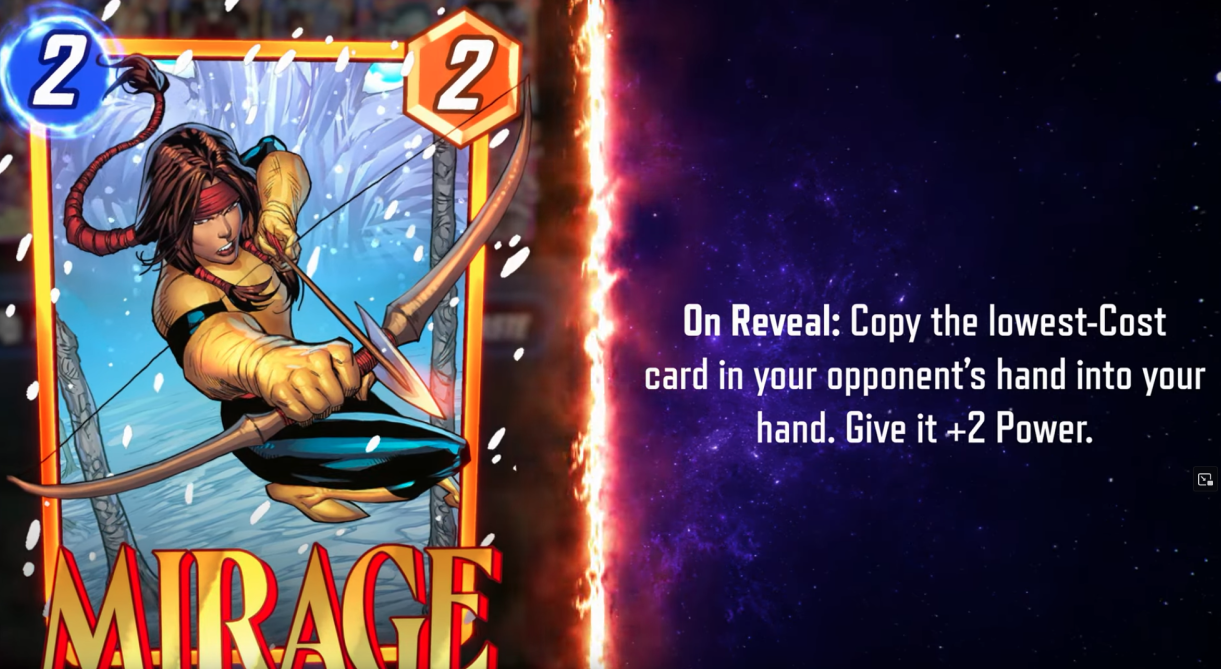 Mirage card, posing with her bow and arrow
