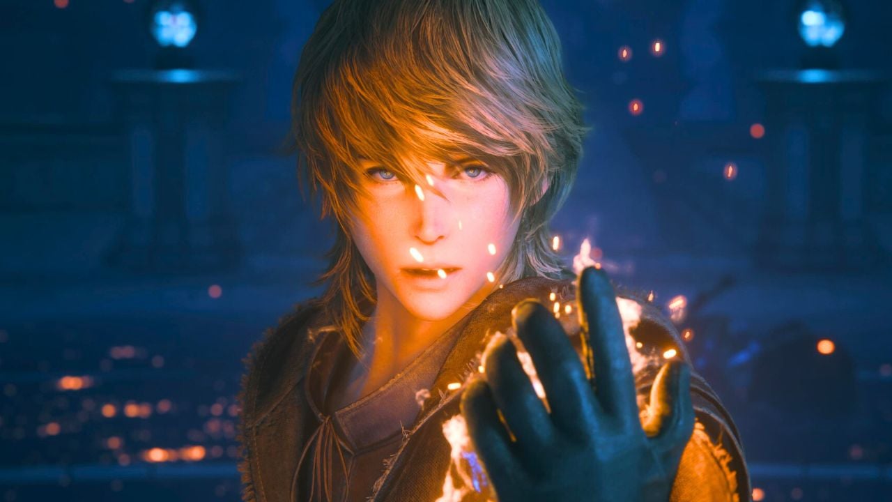 A man with blonde hair wielding fire in his hand in Final Fantasy 16