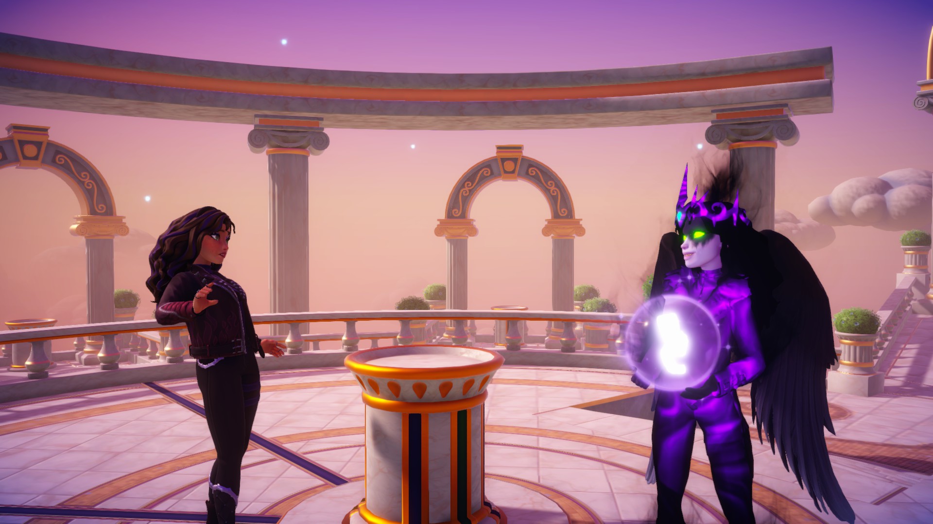 The player looking at their counterpart, the Forgotten, in surprise as the Forgotten holds a stolen orb.
