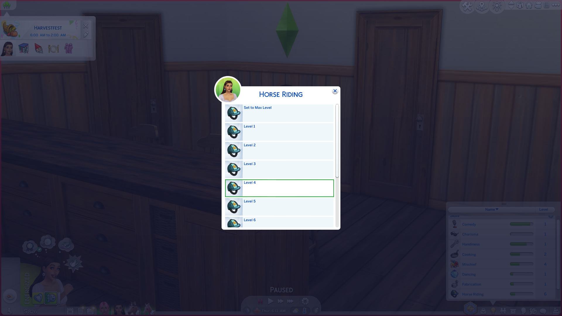 The UI Cheats menu open on Horse Riding.