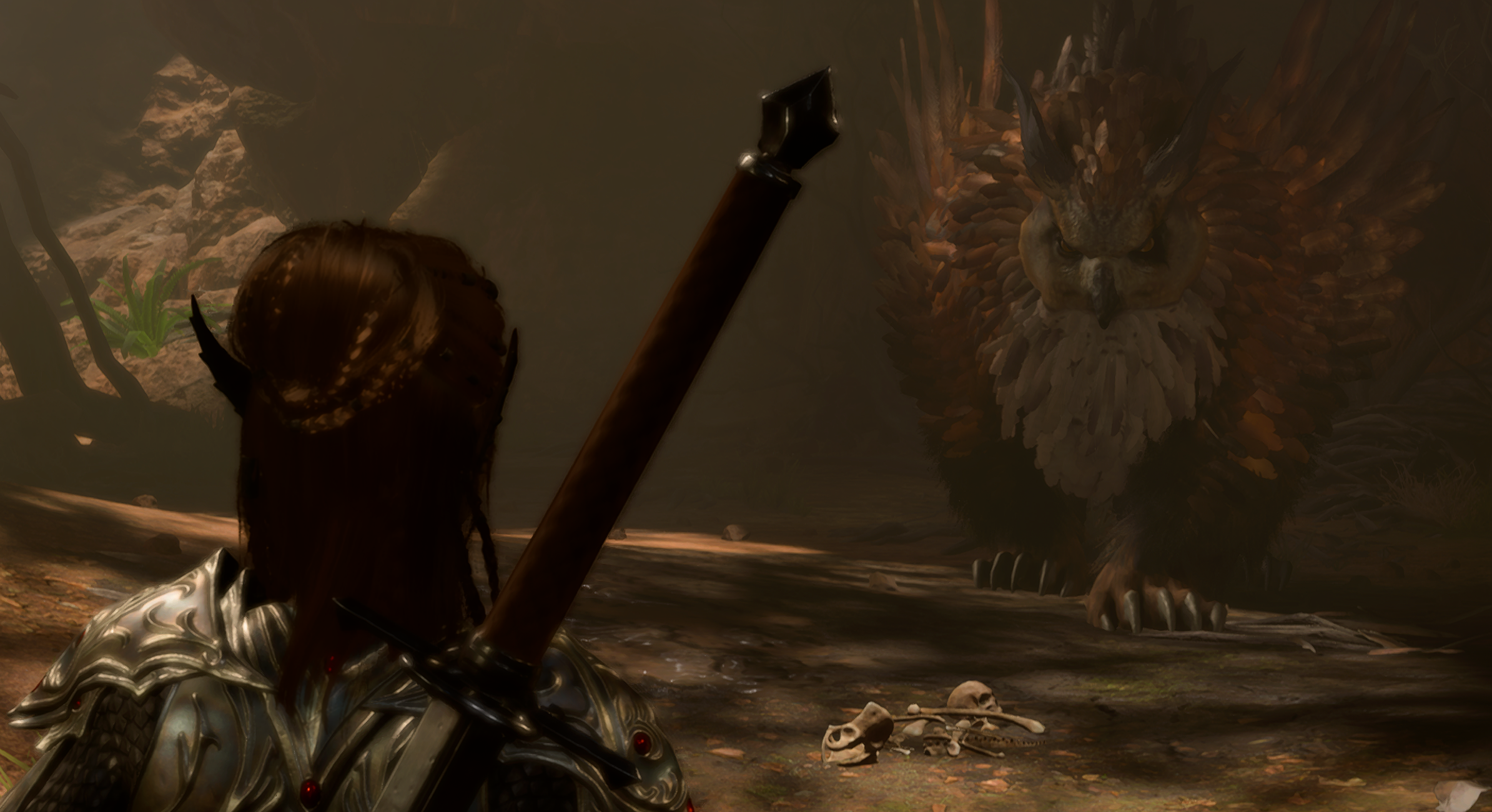 Owlbear approaching the main character.