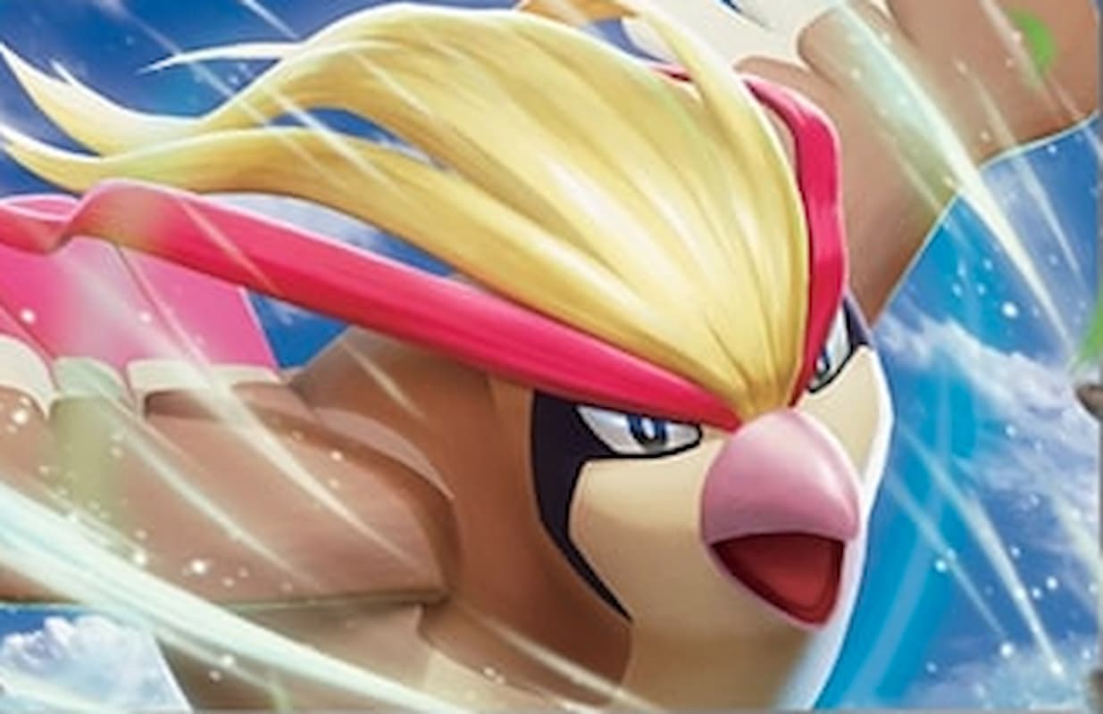 Image of Pidgeot soaring into battle through Obsidian Flames Pokemon TCG set