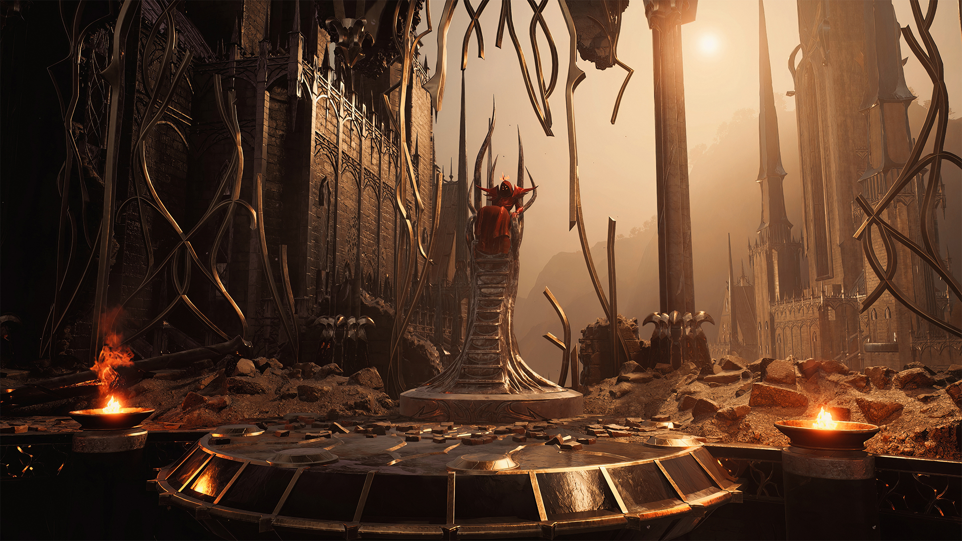 The Red Prince sitting on his throne in Remnant 2.