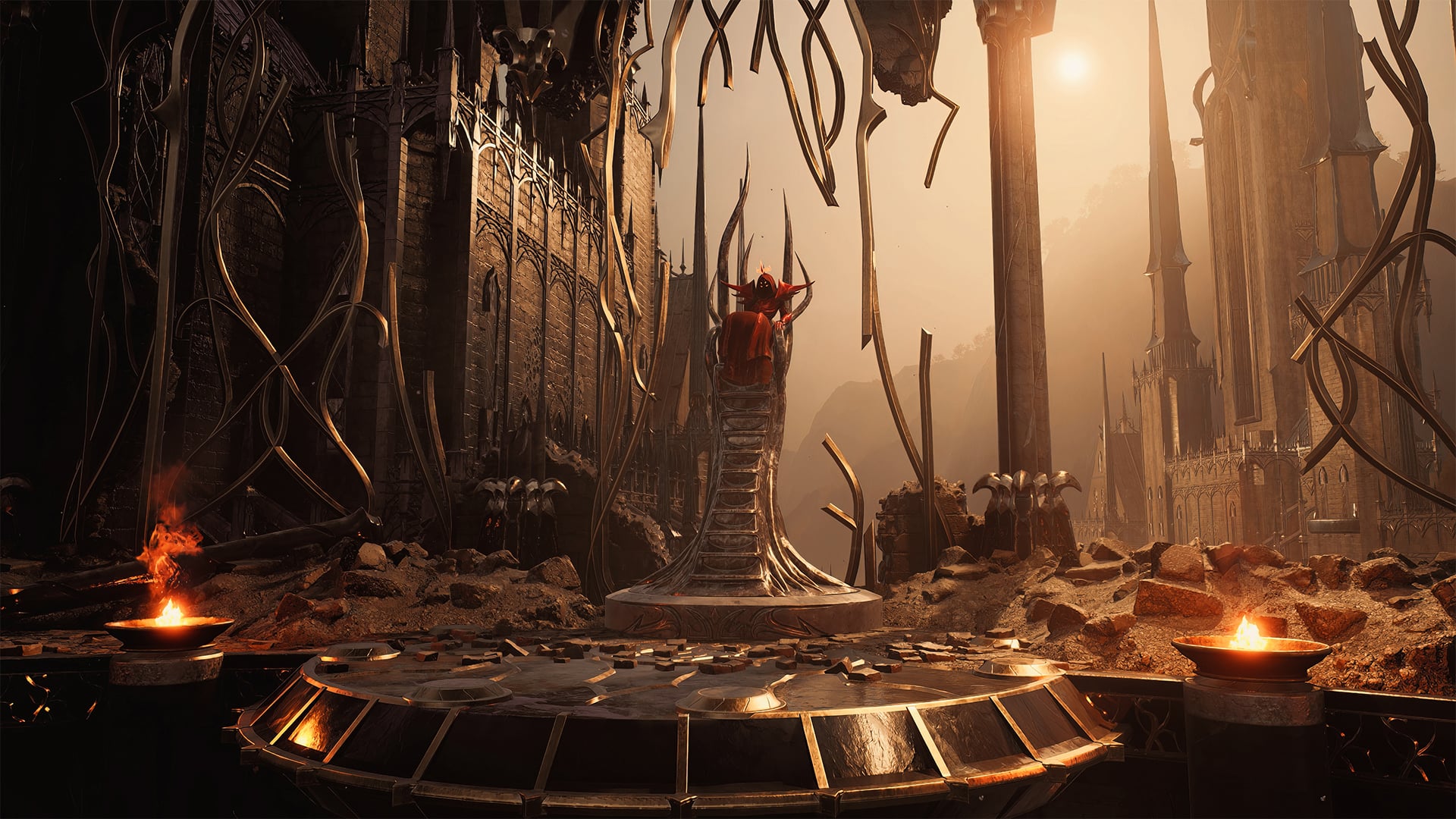 The Red Prince sitting on his throne in Remnant 2.