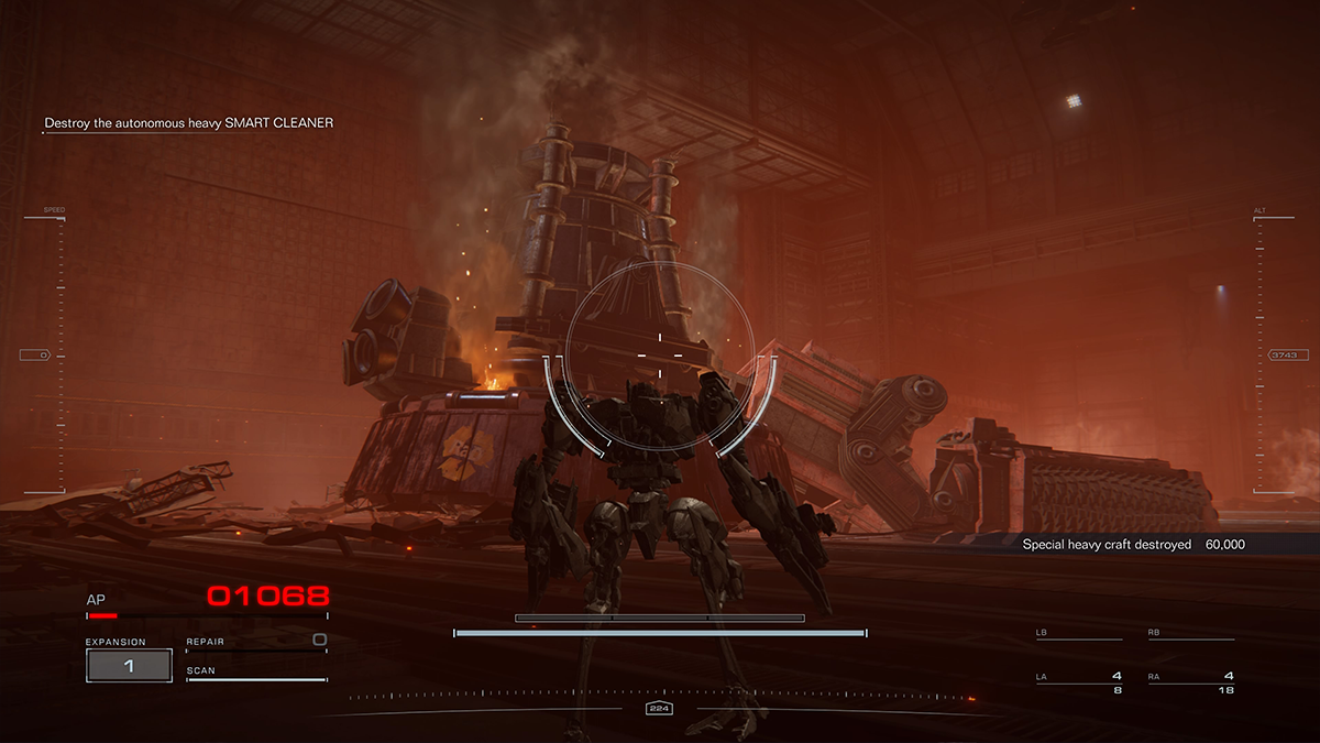 A giant mech lays defeated in Armored Core 6.