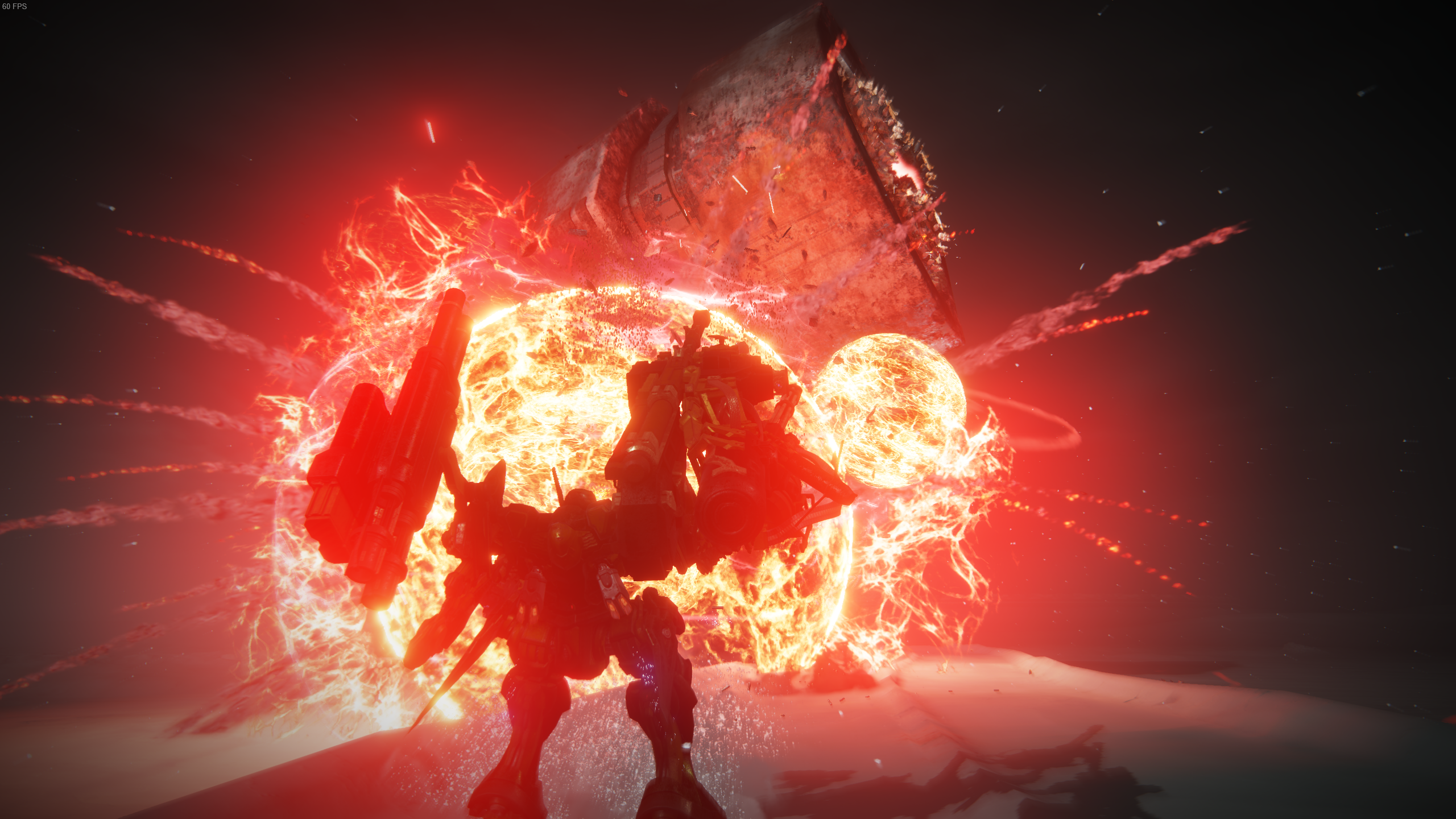 Our Armored Core standing in front of an explosion