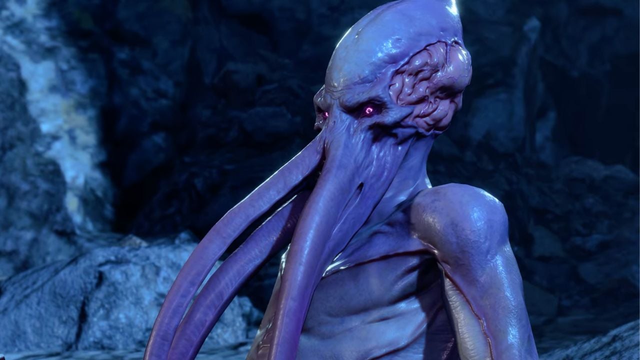 Creature with tentacles and large head leaning back in BG3