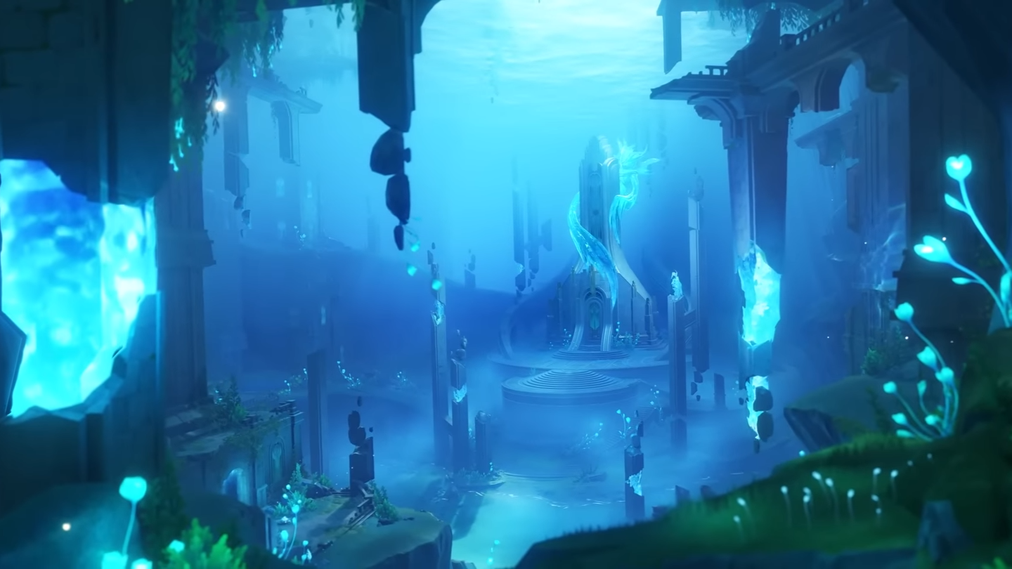 Underwater section of Fontaine in Genshin Impact